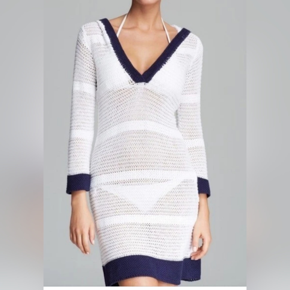 Tommy Bahama White and Blue Knit Beach Cover Up